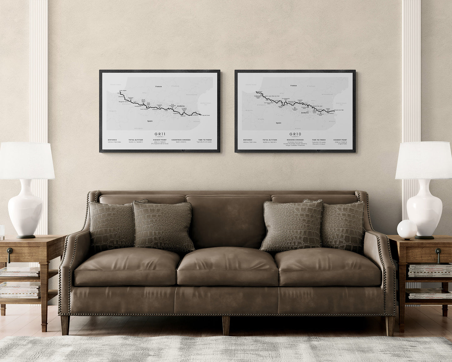 GR11 (Pyrenees) Trek Map Art in Minimal Room Decor