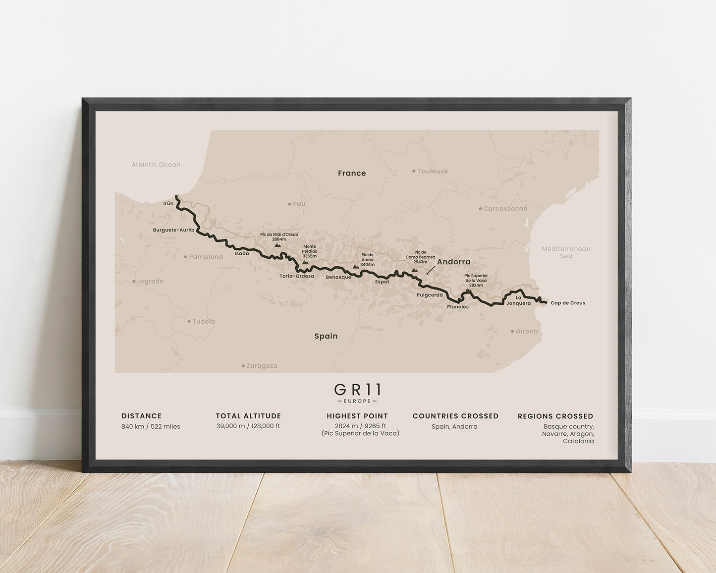 Ruta Transpirenaica hike art with beige background (Andorra)