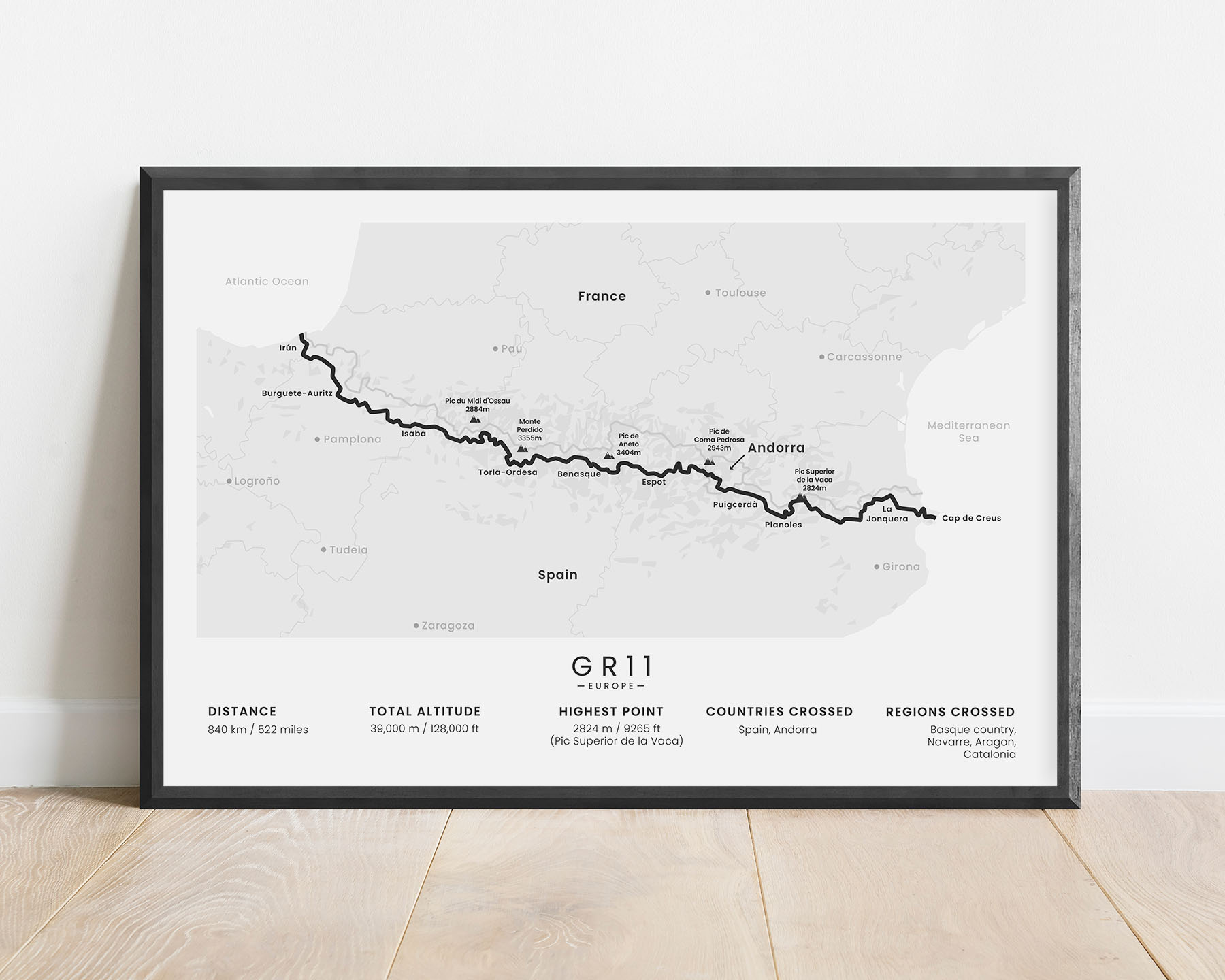 GR11 route poster with white background (Spain)
