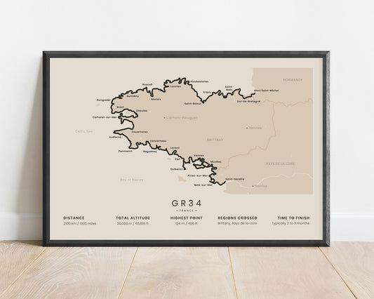 GR34 (French Coastal Path) route map art with beige background