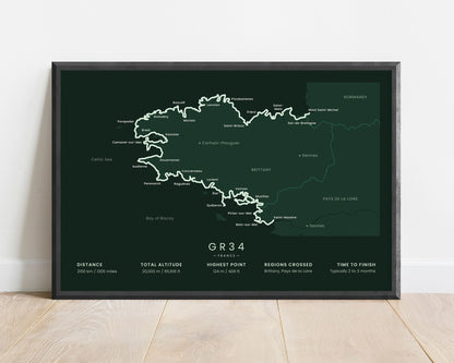 GR34 (Grande Randonnée 34) trail print with green background