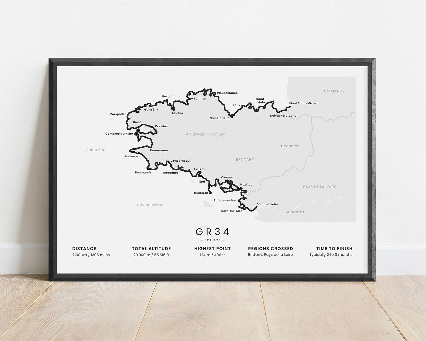 GR34 (Customs Officers' Path) trek wall art with white background