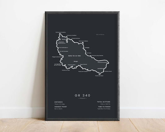 Belle-Ile-en-Mer Loop (Belle-Ile-en-Mer Island) Thru-Hike Map Art with Black Background