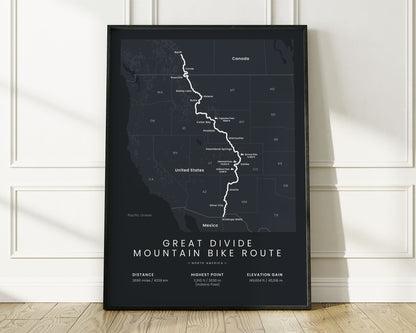 Great Divide Mountain Bike Route (Antelope Wells) bicycle art print with Black Background