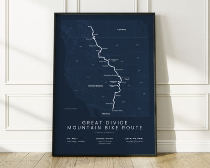 Great Divide (Canada) road cyclist wall map with Blue Background
