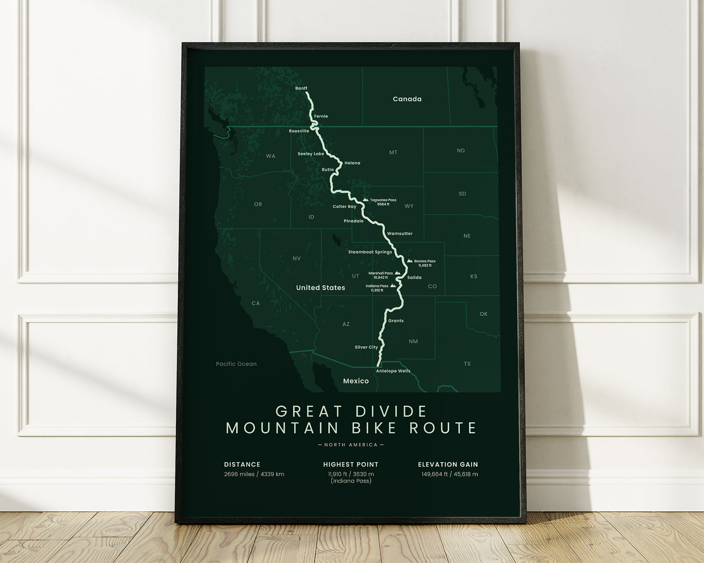Tour Divide (United States) cycling poster wall decor with Green Background