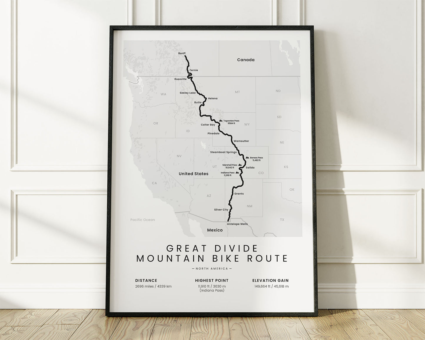 Great Divide (Banff) bikepacking wall art with White Background