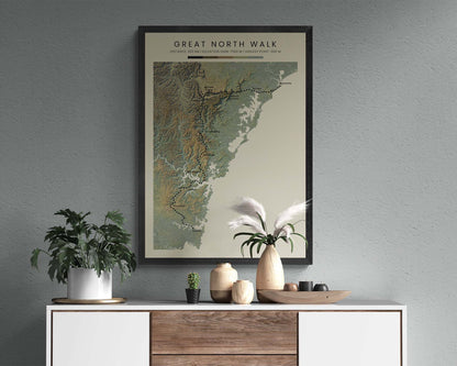 The Great North Walk (New South Wales) Trek Wall Art Terrain Map in Modern Interior Decor