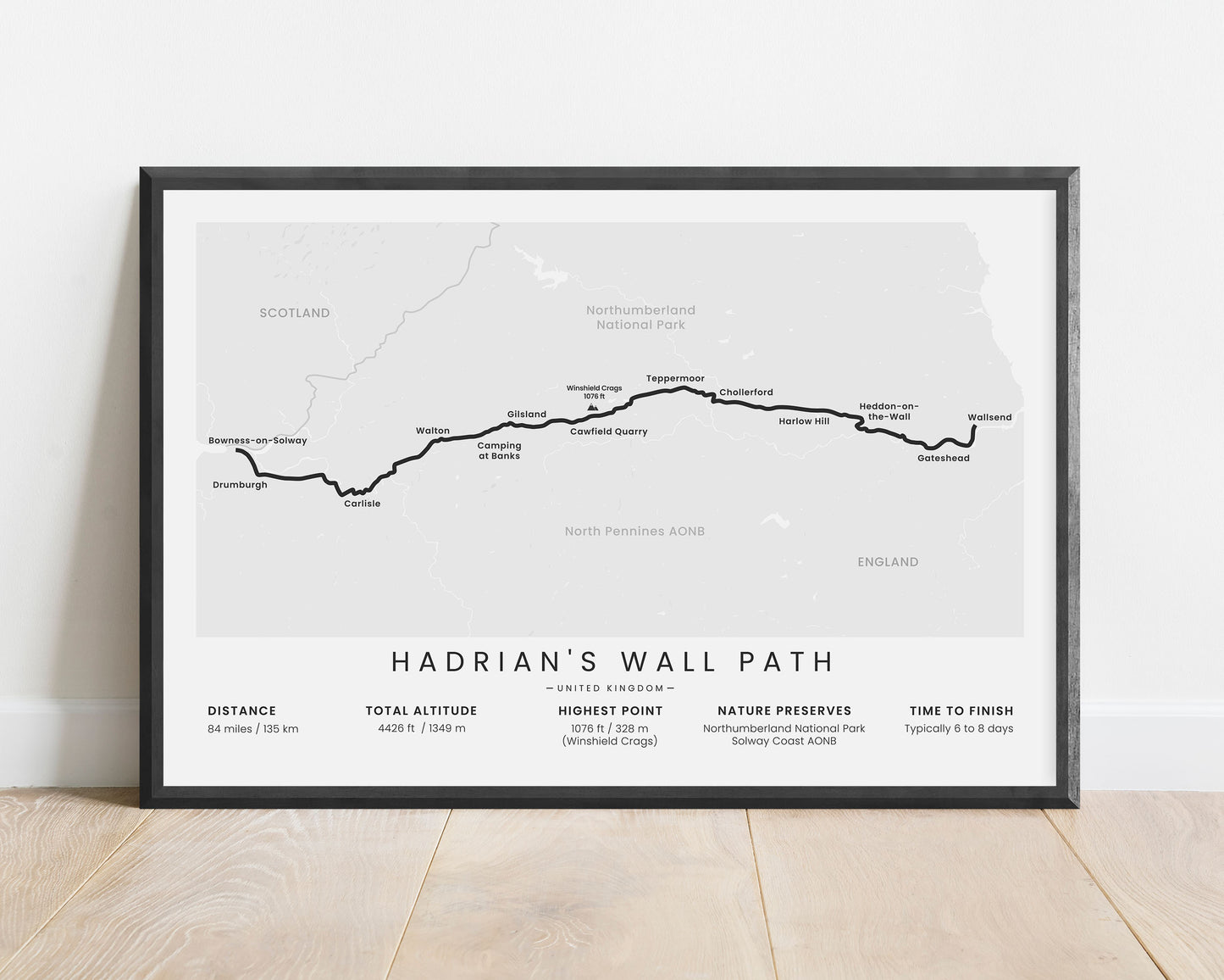 Hadrian's Wall Path National Trail (England) trail poster with white background