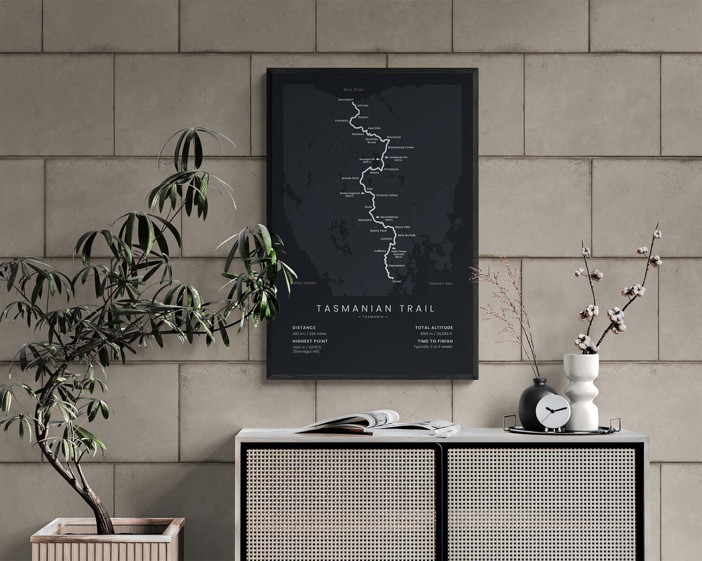 Tasmanian Trail (Tasmania) trail wall art in minimal room decor