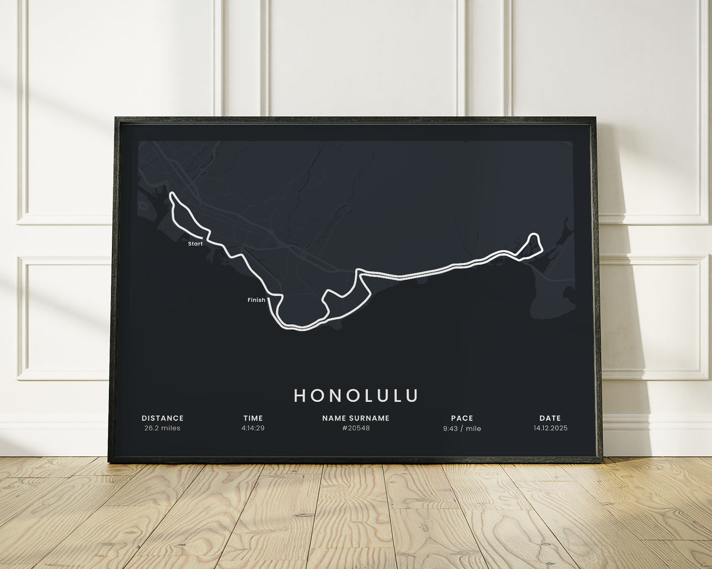 Honolulu Marathon (United States) Runner Print with Black Background