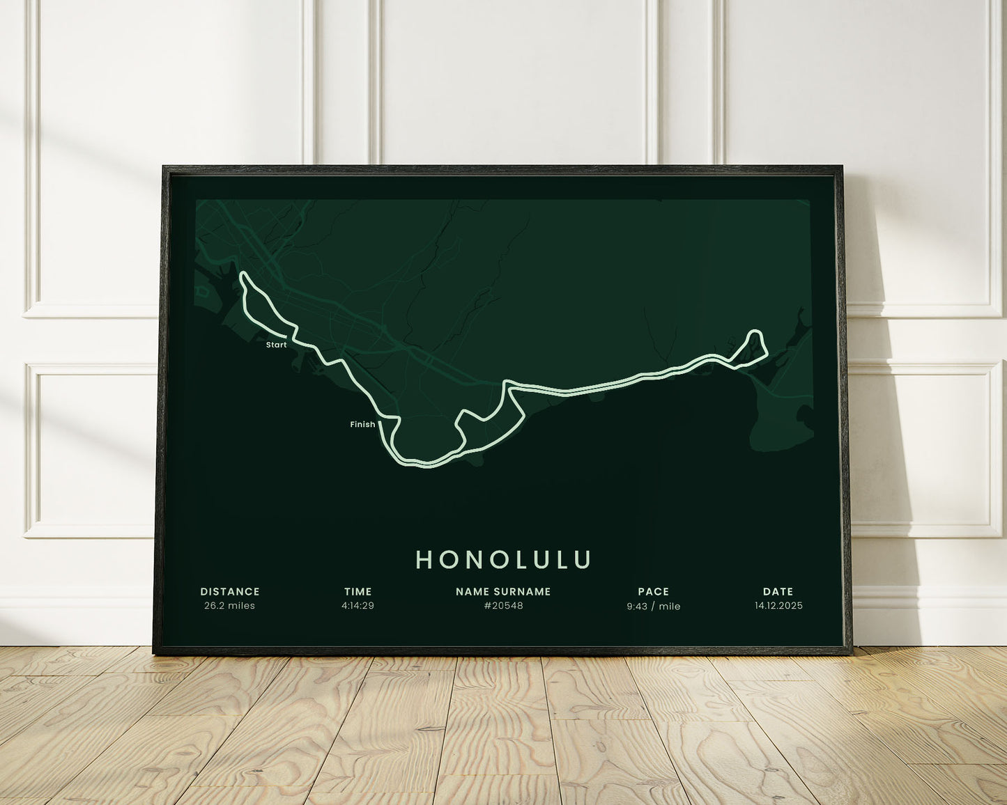 Honolulu Marathon (Hawaii) Marathon Wall Art with green Background