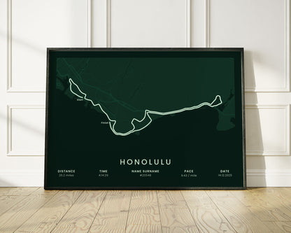 Honolulu Marathon (Hawaii) Marathon Wall Art with green Background