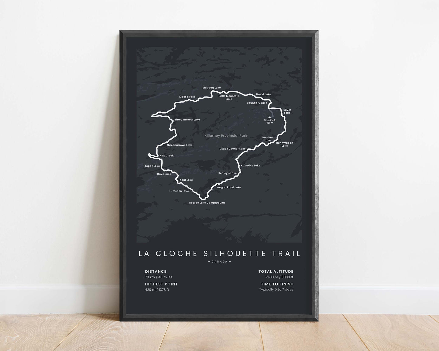 La Cloche Silhouette Trail (Killarney Provincial Park) Path Wall Art with Black Background
