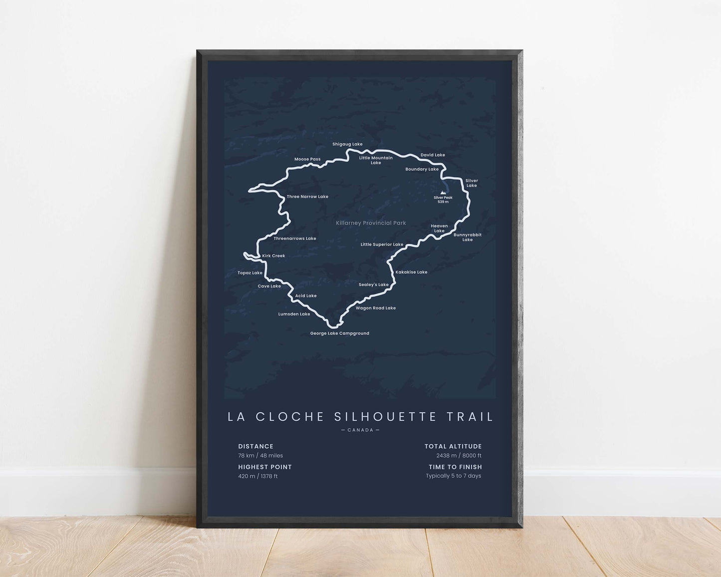 La Cloche Silhouette Loop (Canada) Track Print with Blue Background