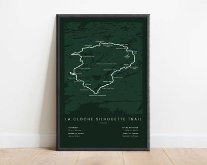 La Cloche Silhouette Trail (Ontario) Trail Map Art with Green Background