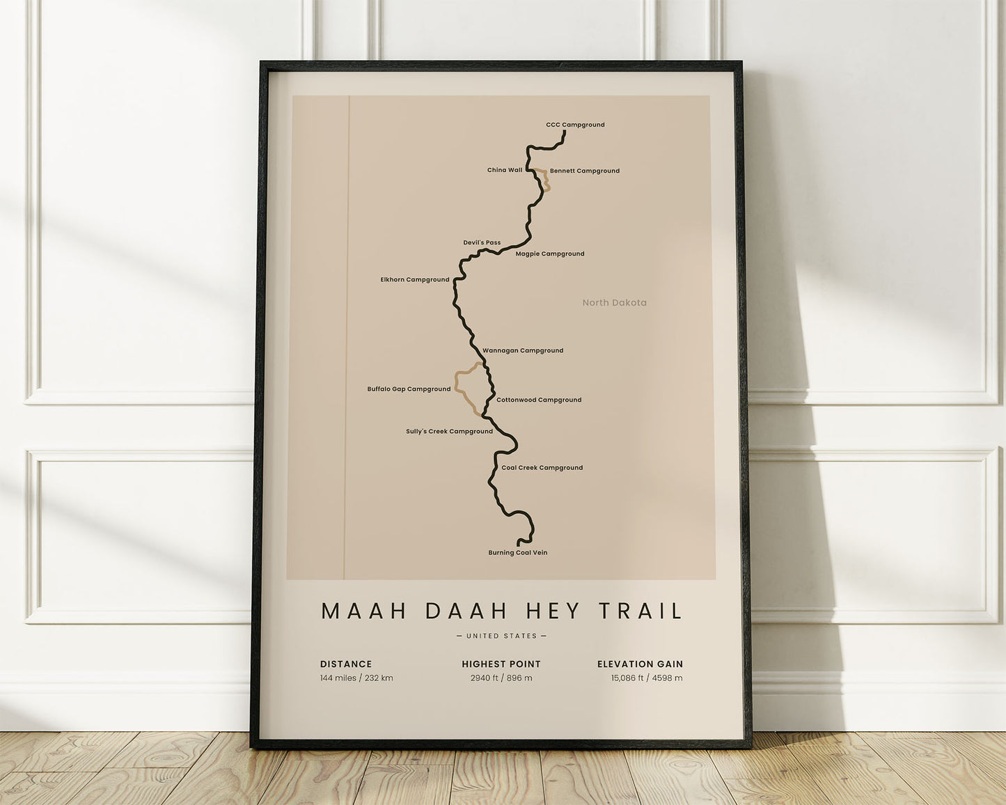 Maah Daah Hey Trail (North Dakota) bikepacking wall decor with Beige Background