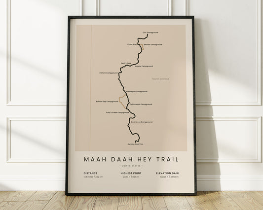 Maah Daah Hey Trail (North Dakota) bikepacking wall decor with Beige Background