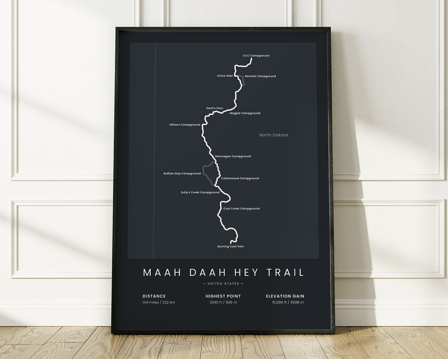 Maah Daah Hey Trail (CCC Campground) mountain biking print with Black Background