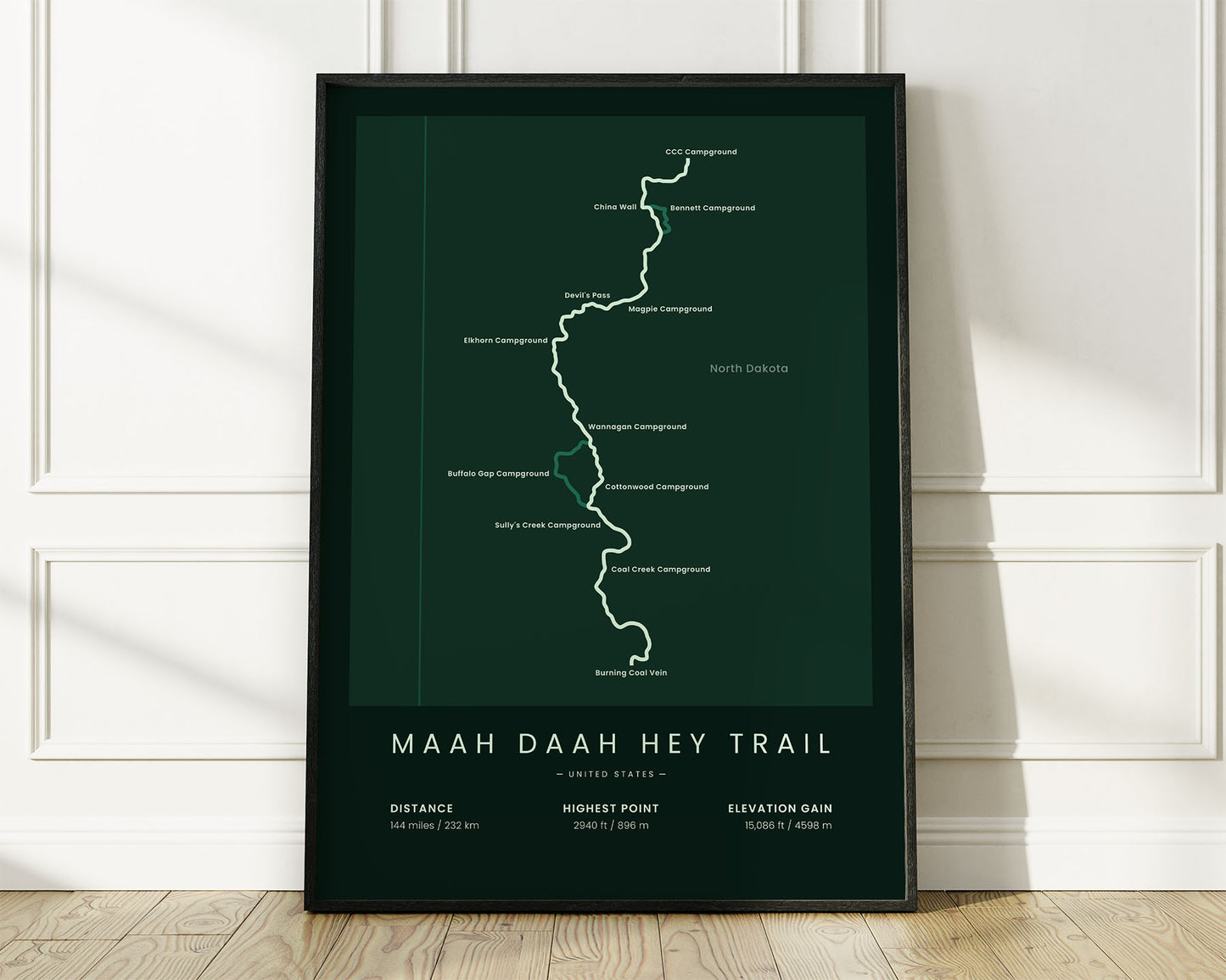 Maah Daah Hey Trail (Badlands) cycling poster with Green Background