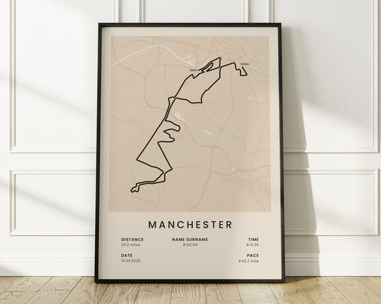 Manchester Marathon (Half Marathon) Runner Print with Beige Background