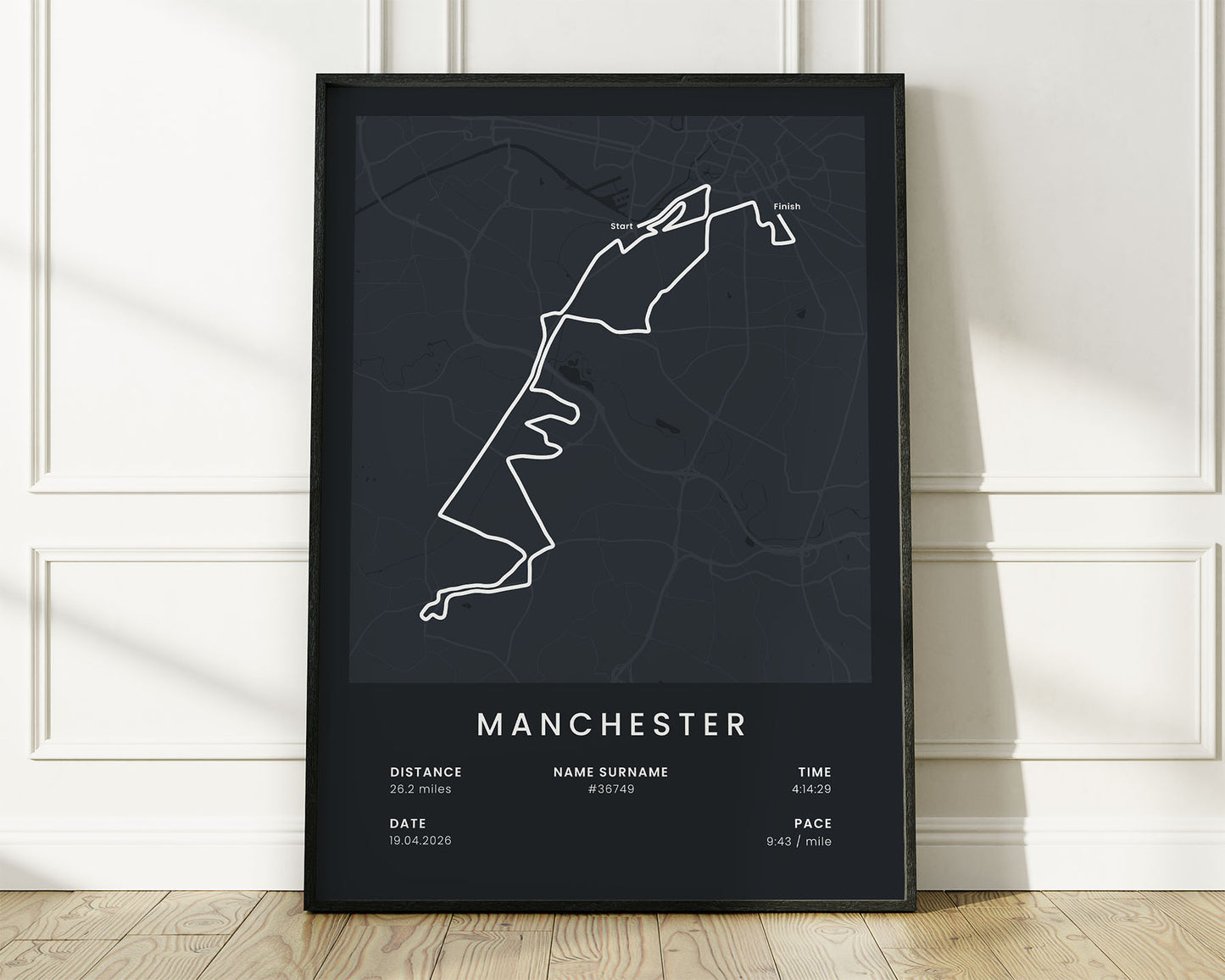 Manchester Marathon (England) Marathon Wall Art with Black Background