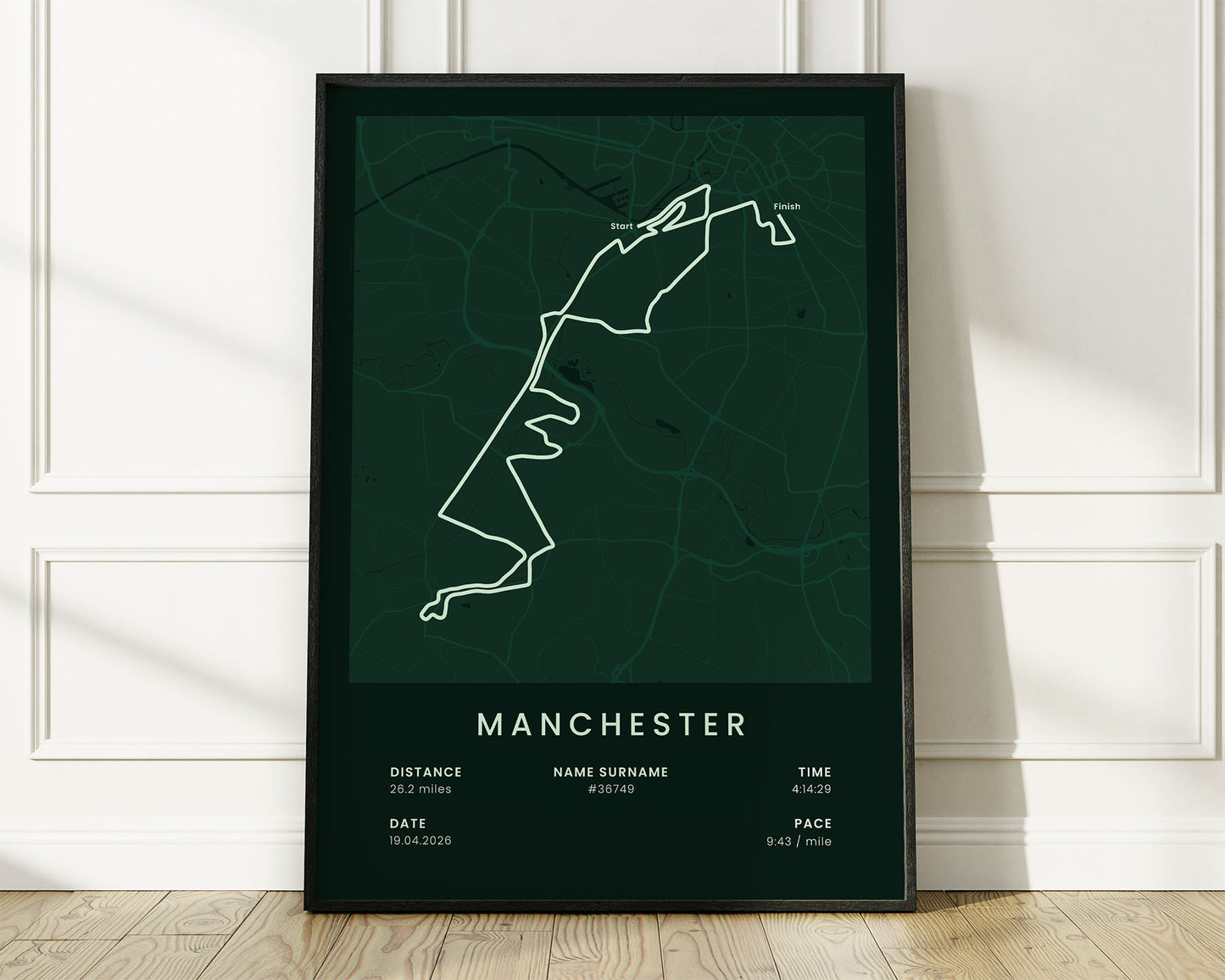 Manchester Marathon (United Kingdom) Road Race Poster with Green Background