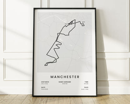 Manchester Marathon (English Marathon) Run Wall Map with White Background