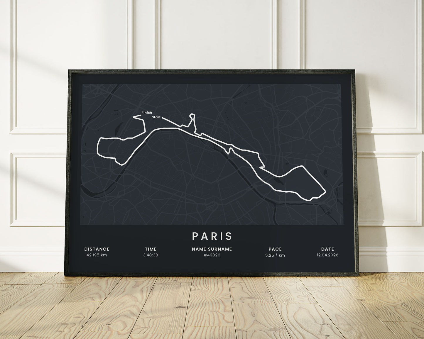Paris Marathon (Louvre) Road Race Poster with Black Background