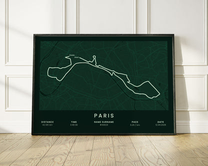 Paris Marathon (Avenue Foch) Runner Print with Green Background
