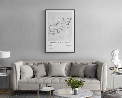 Alta via di Merano (Italy) track map art in minimal room decor