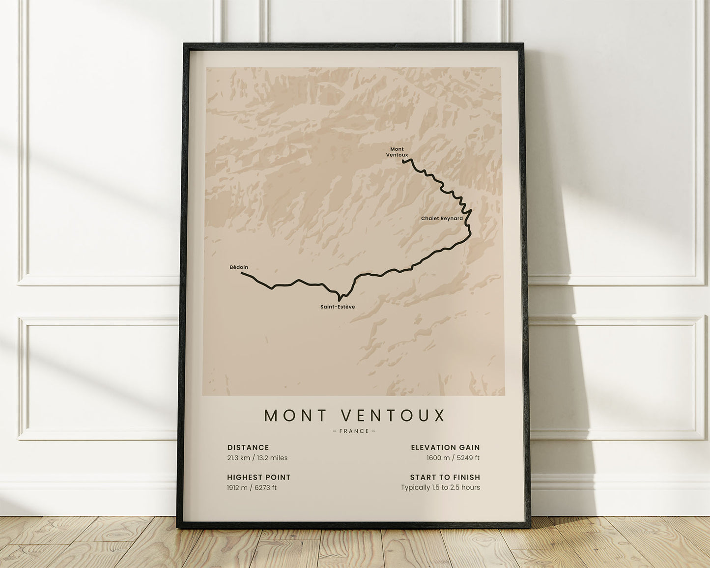 Mont Ventoux (Tour de France) road cyclist map art with Beige Background