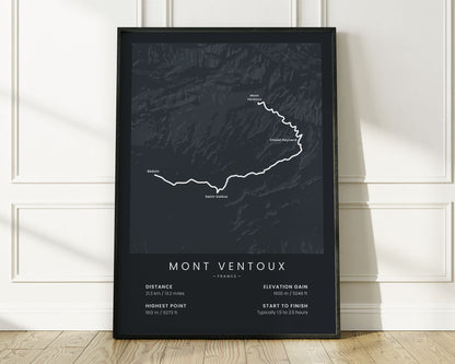 Mont Ventoux (France) bicycle art print with Black Background