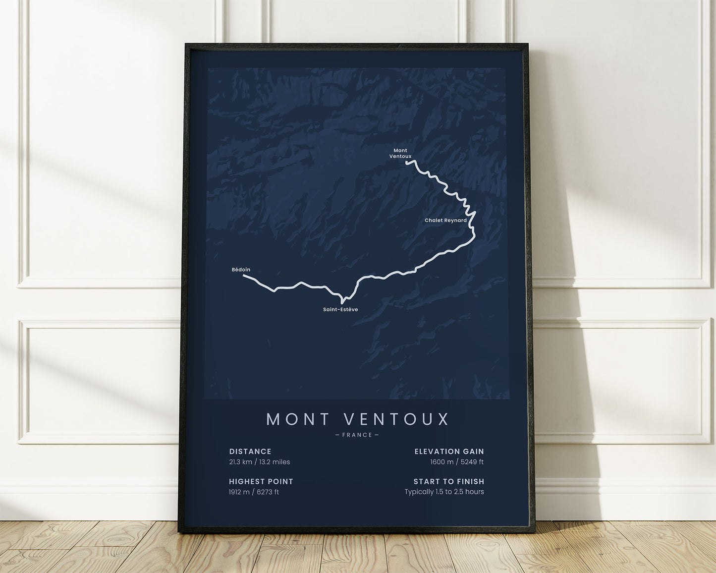 Mont Ventoux (French Alps) bike race wall map with Blue Background