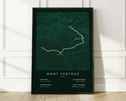 Mont Ventoux (Bédoin) cycling poster wall decor with Green Background