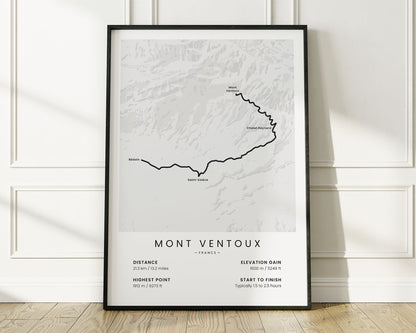Mont Ventoux (Bédoin) cycling climb wall art with White Background