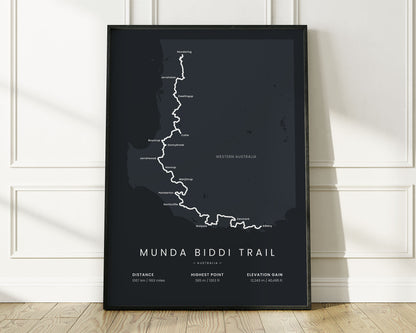 Munda Biddi Trail (Albany) bicycle art map art with Black Background