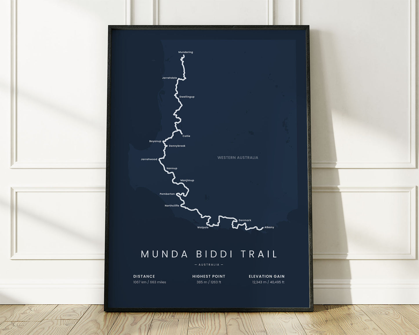 Munda Biddi Trail (Jarrahdale) cycling wall map with Blue Background
