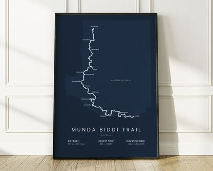 Munda Biddi Trail (Jarrahdale) cycling wall map with Blue Background