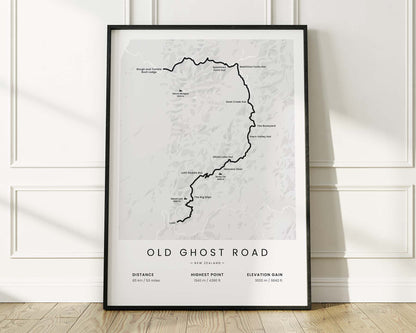 Old Ghost Road (Boneyard) bikepacking map art with White Background