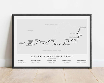 OHT (Lake Fort Smith State Park to Buffalo National River, Ozark National Forest, United States, Ozark Mountains, Arkansas) Thru-Hike Poster with White Background