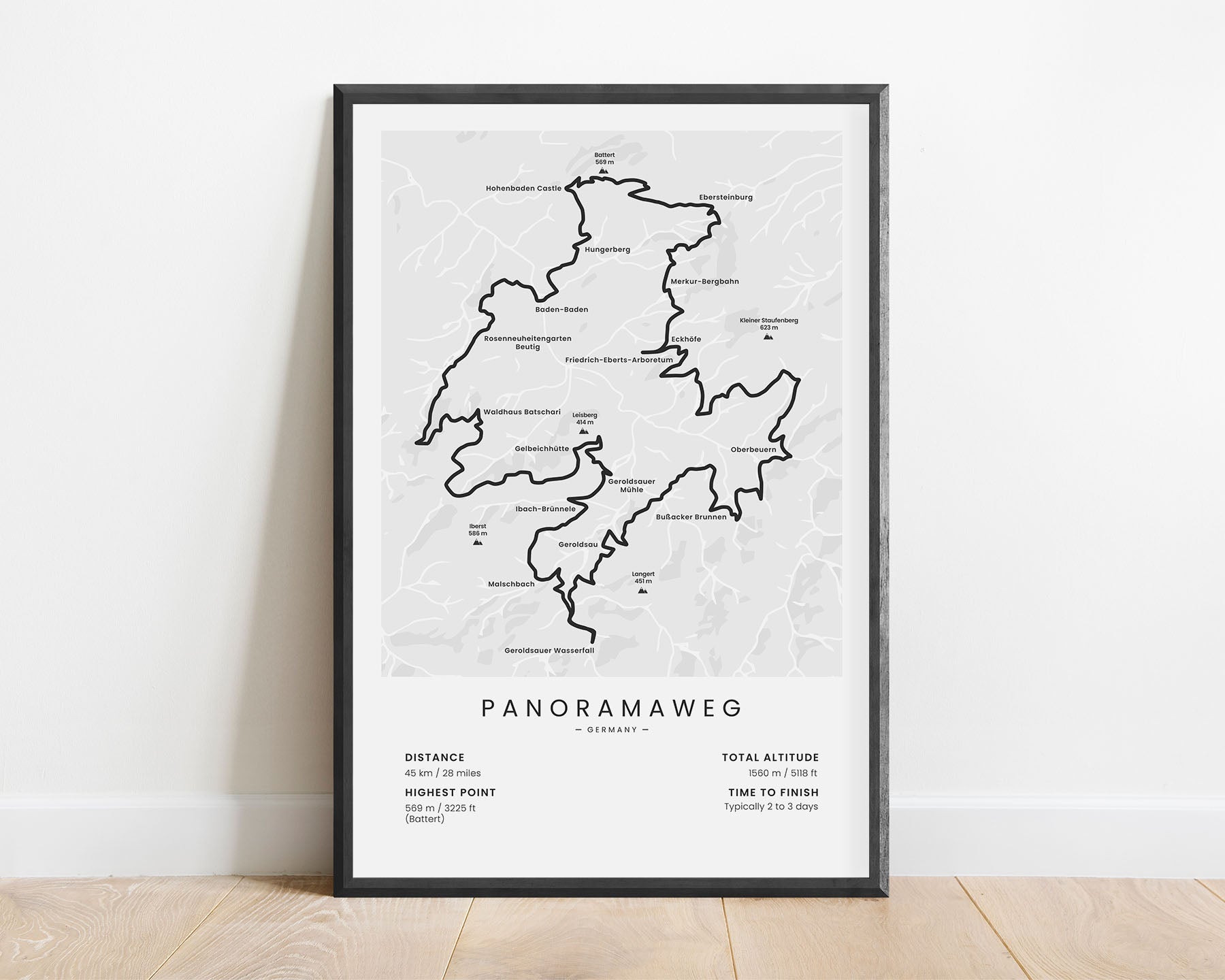 Panoramaweg (Black Forest) track poster with white background