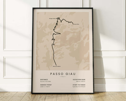 Passo Giau (Selva di Cadore) cycling climb print with Beige Background