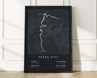 Passo Giau (Giro d’Italia) road cyclist map art with Black Background