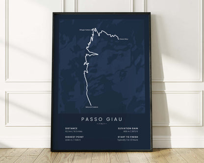 Passo Giau (Italian Alps) bike race wall map with Blue Background