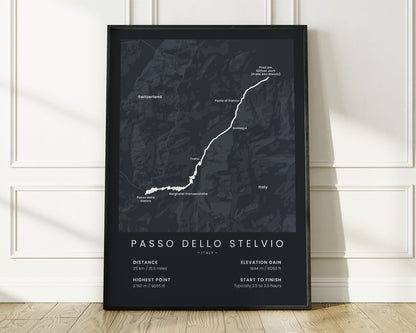 Passo dello Stelvio (Italy) bicycle art print with Black Background