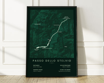 Passo dello Stelvio (Prad am Stilfser Joch) cycling poster wall decor with Green Background