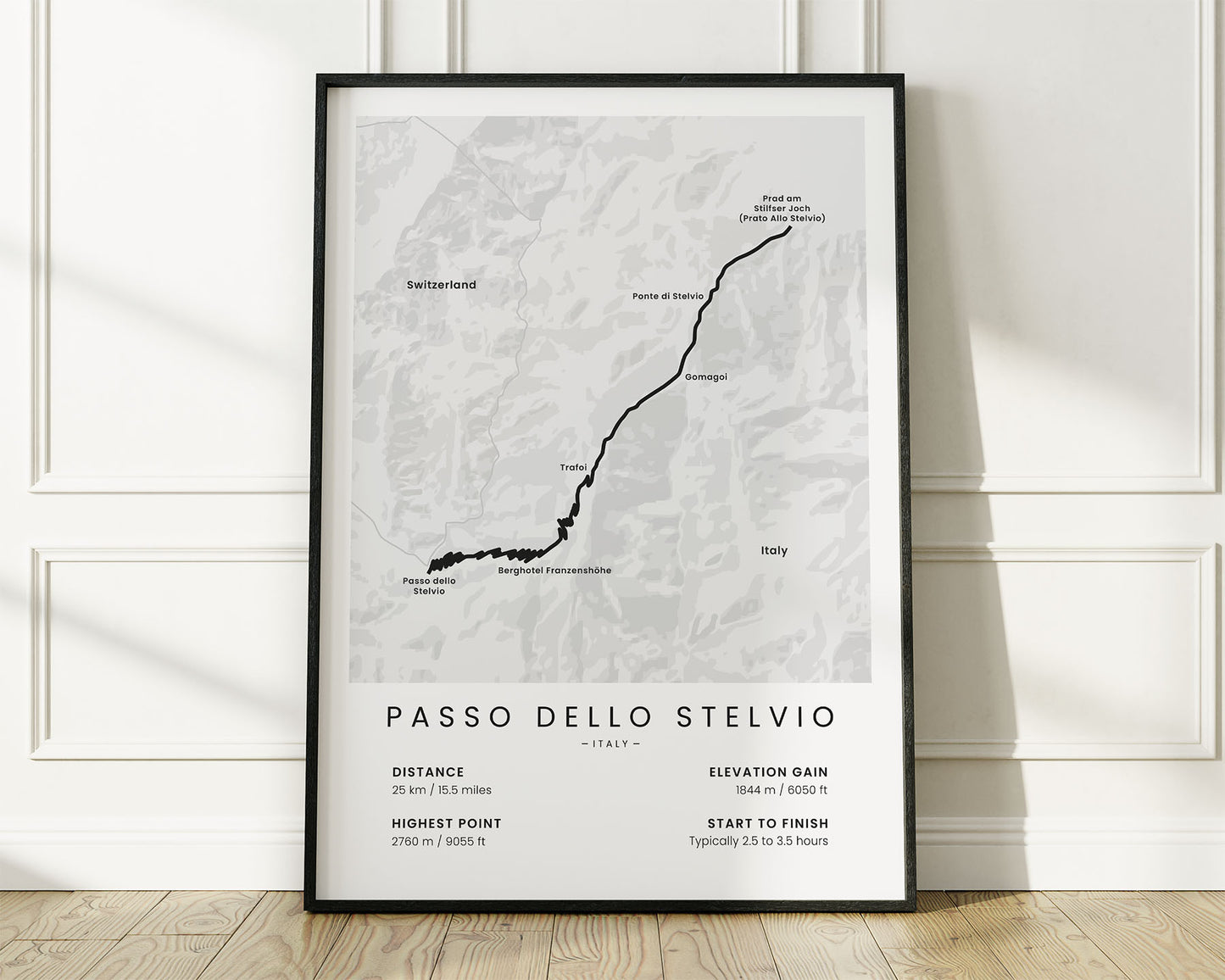 Passo dello Stelvio (Italian Alps) cycling climb wall art with White Background
