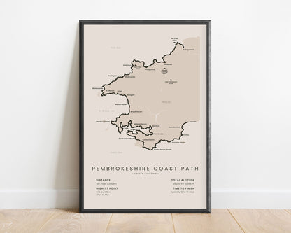 Llwybr Arfordir Sir Benfro (United Kingdom) Route Print with Beige Background