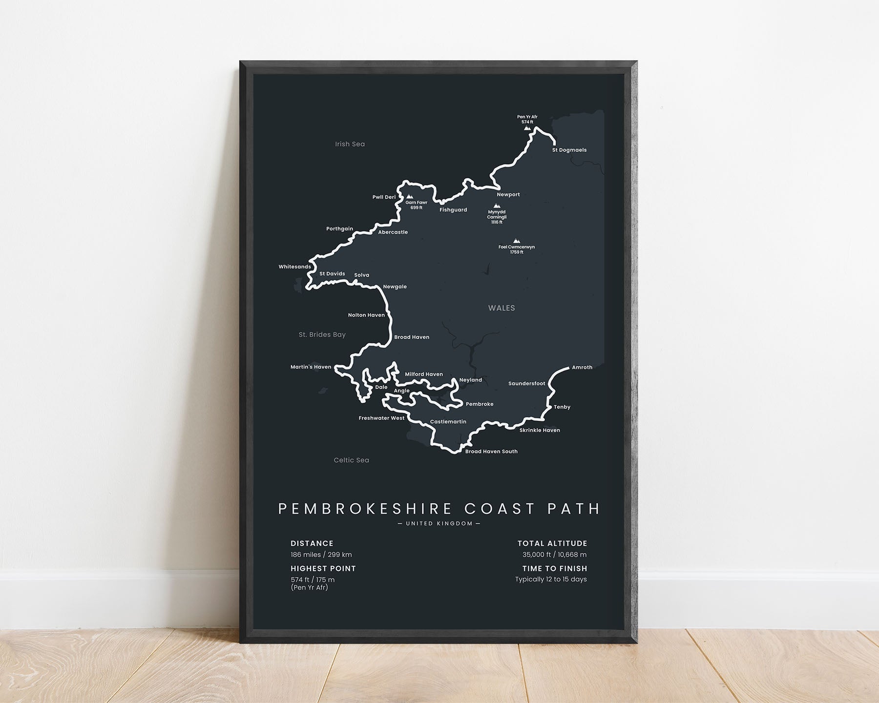 Pembrokeshire Coastal Path (St Dogmaels to Amroth) Hike Wall Art with Black Background